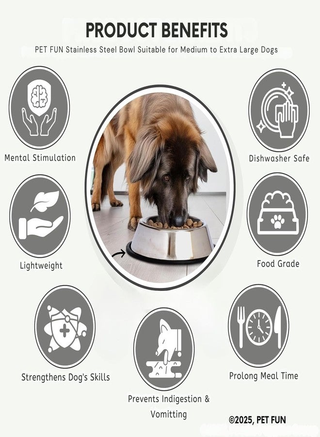PET FUN® Pet Feeding Stainless Steel Bowl for Dogs, Cats & Any Pets - 150ml-2600ml, XS to Large I Non-Skid Rubber Bottom Food/Water Bowl I Non-Toxic & 100% Safe for Pets (1500ml)|Pack of2 - Image 5